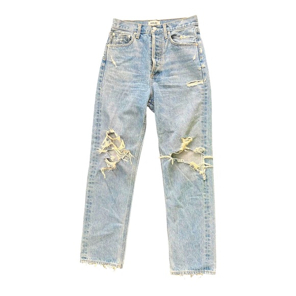 Agolde Pants - Agolde 90’s Jean Distressed Mid Rise Women’s Size 24X28 Light Blue Frayed Cotton